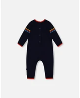 Deux par Deux Baby Boys Baby Knitted Jumpsuit With Karting Jacquard Navy