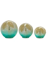 Slickblue Led Crackle Glass Gold And Blue Pinecone Orb (Set of 3)