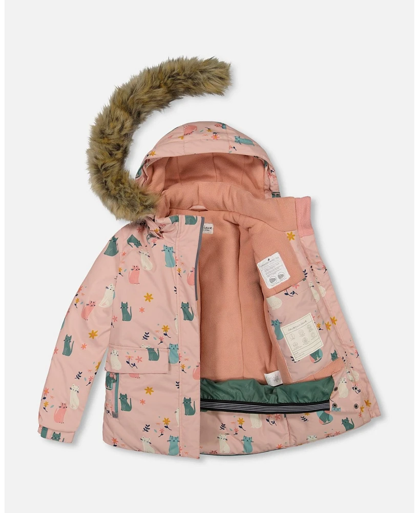 Deux par Deux Big Girls Two Piece Snowsuit Sage Green Printed Cats - Toddler|Child