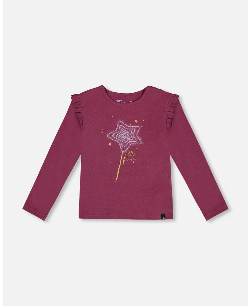 Deux par Big Girls Organic Cotton T-Shirt With Frill Burgundy