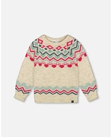 Deux par Toddler Girls Norwegian Jacquard Sweater Beige Mix - Toddler|Child