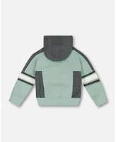 Deux par Big Boys Hooded Fleece Sweatshirt With Contrast Rib Sage Green