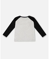 Deux par Big Boys Raglan T-Shirt With Print Gray Mix And Black