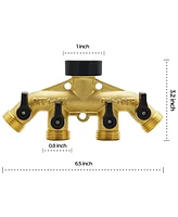 Cowin 4 Way Brass Hose Splitter 3/4" Hose Faucet Manifold with 4 Valves