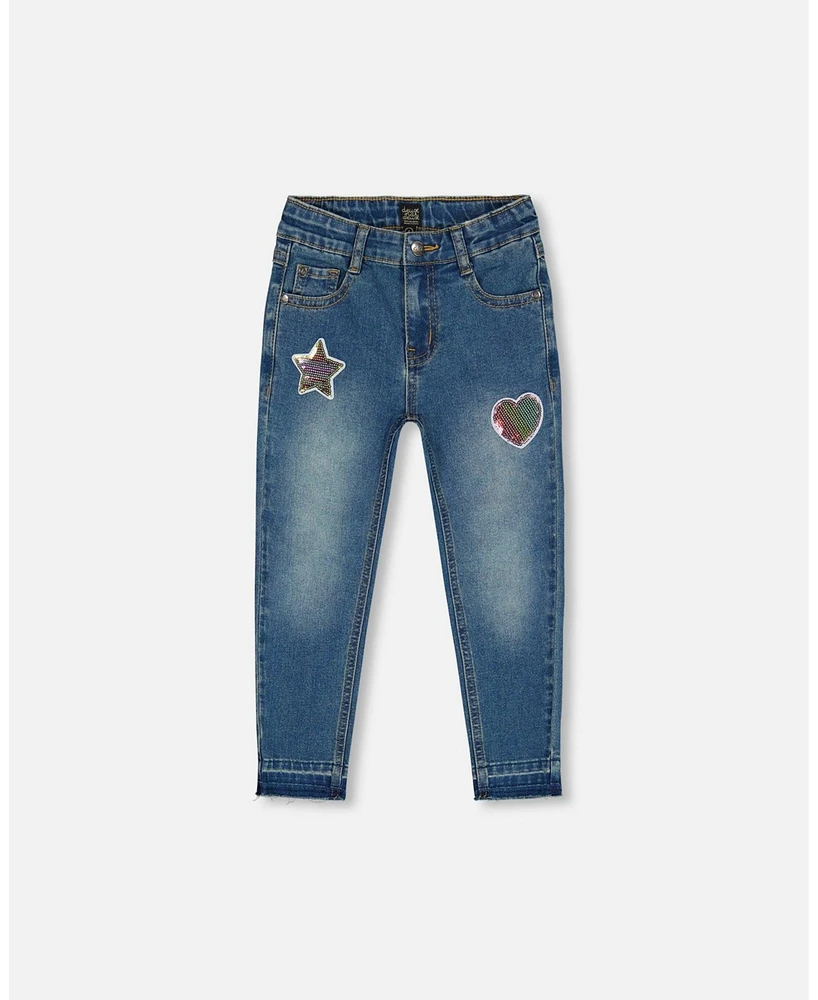 Deux par Little Girls Jeans With Embroidery Patch Blue Denim - Toddler|Child