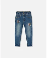 Deux par Little Girls Jeans With Embroidery Patch Blue Denim - Toddler|Child