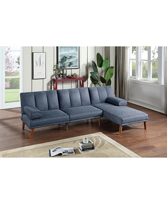 Simplie Fun Navy Polyfiber Sectional Sofa with Adjustable Chaise