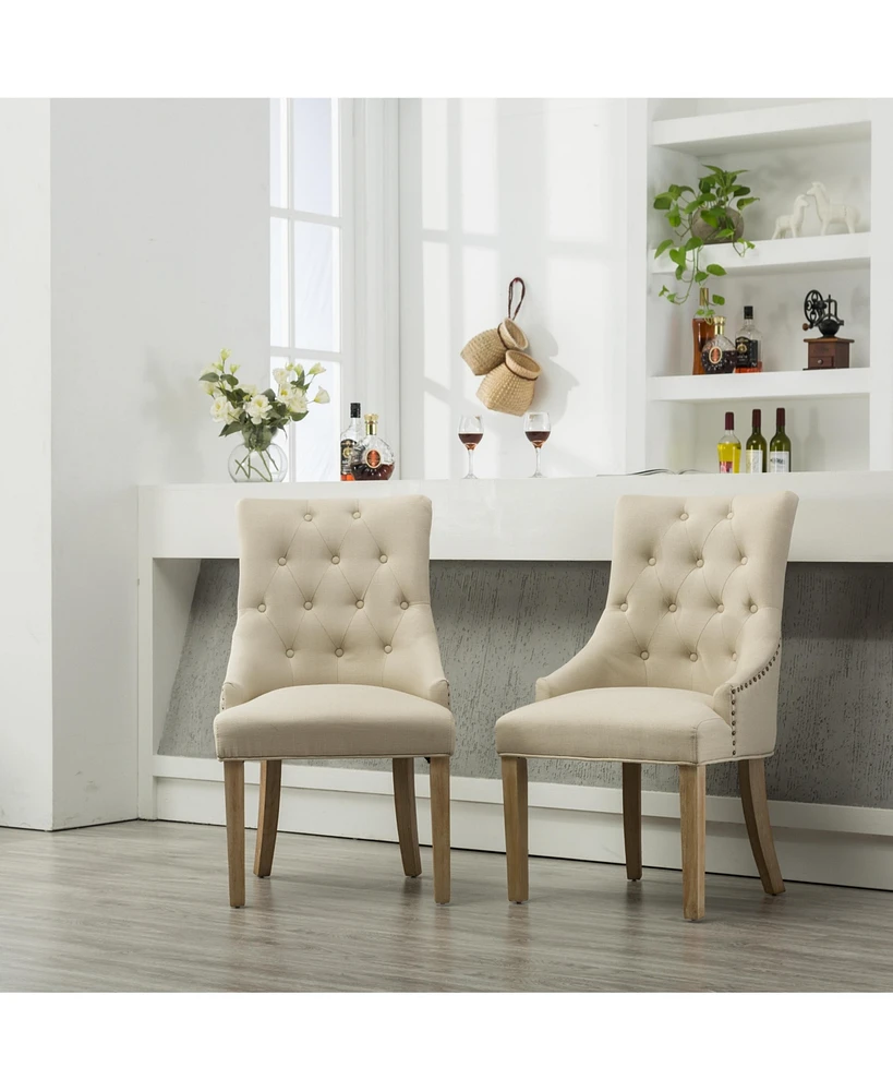 Button Tufted Solid Wood Wingback Hostess Chairs with Nail Heads Set of 2