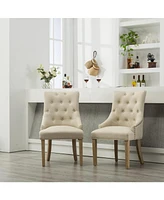 Button Tufted Solid Wood Wingback Hostess Chairs with Nail Heads Set of 2