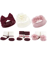 Hudson Baby Baby Girls Headband and Socks Giftset, Burgundy Blush, One