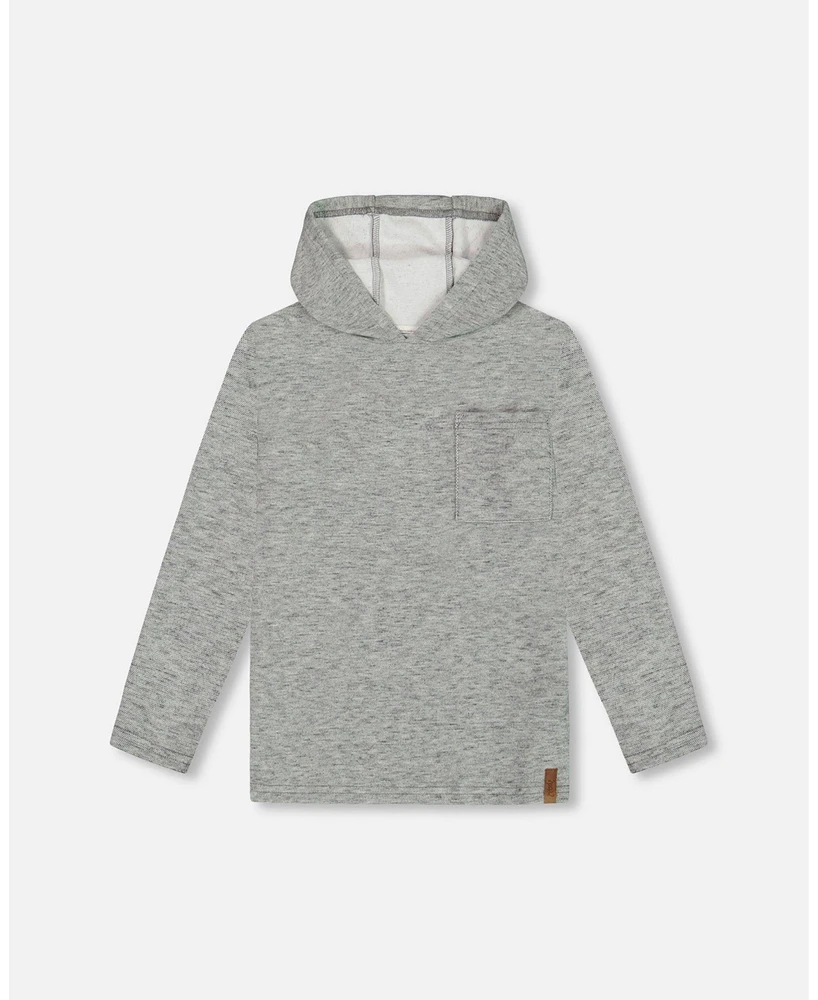 Deux par Big Boys Super Soft Brushed Hooded T-Shirt With Pocket Dark Gray Mix