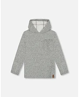 Deux par Big Boys Super Soft Brushed Hooded T-Shirt With Pocket Dark Gray Mix