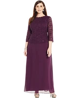 Alex Evenings Plus Sequined Scalloped Edge Lace Top Gown