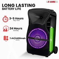 5 Core 12 Inch Tws Pair Bluetooth Party Speakers 500 Watt Portable Karaoke Pa System Rechargeable Loud Speaker + Tripod Stand & 2x Wireless Mics Led L