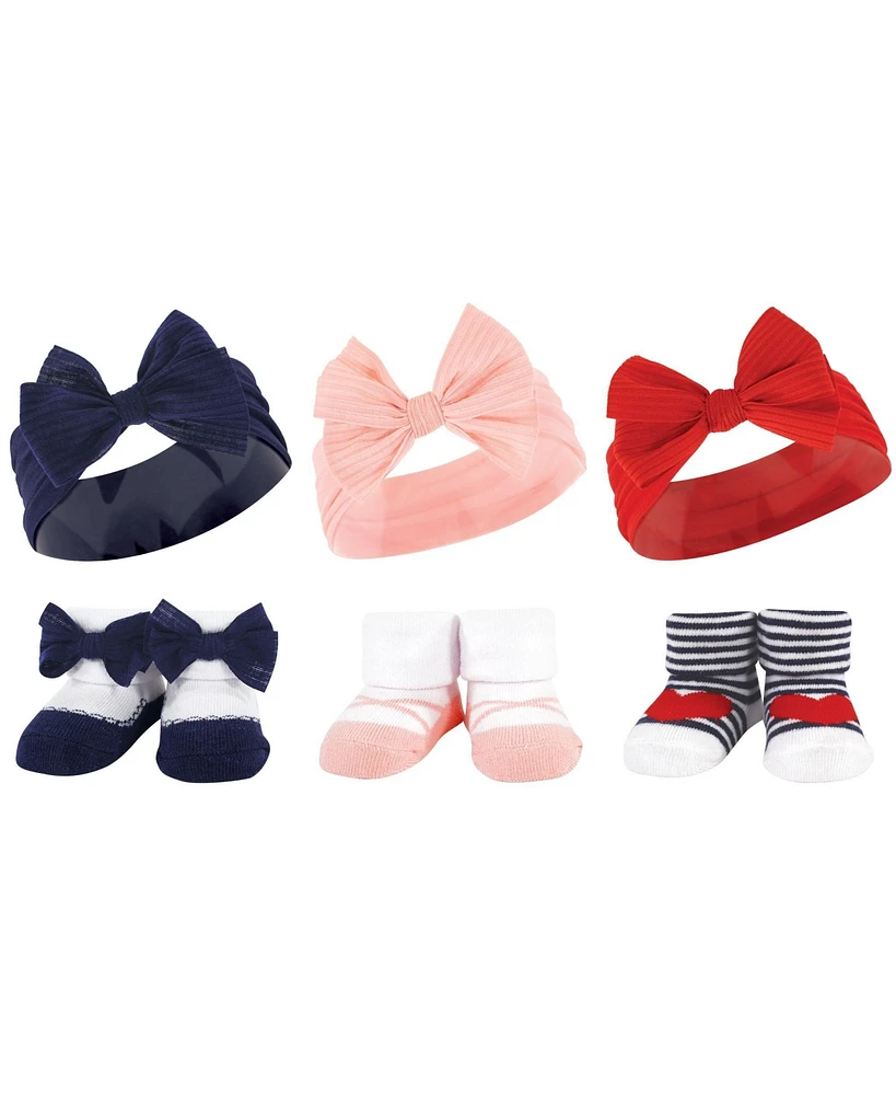 Hudson Baby Baby Girls Headband and Socks Giftset, Red Blue Bows, One