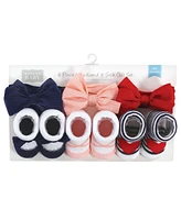 Hudson Baby Baby Girls Headband and Socks Giftset, Red Blue Bows, One