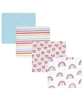 Hudson Baby Infant Girl Cotton Flannel Receiving Blankets, Modern Rainbow, One Size