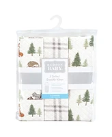 Hudson Baby Baby Boys Quilted Cotton Swaddle Wrap 3pk, Forest Animals, 0-3 Months