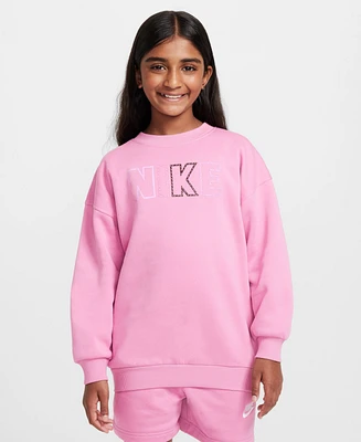 Nike Big Girls Sportswear Club Fleece Oversized Block Logo Crewneck Sweatshirt