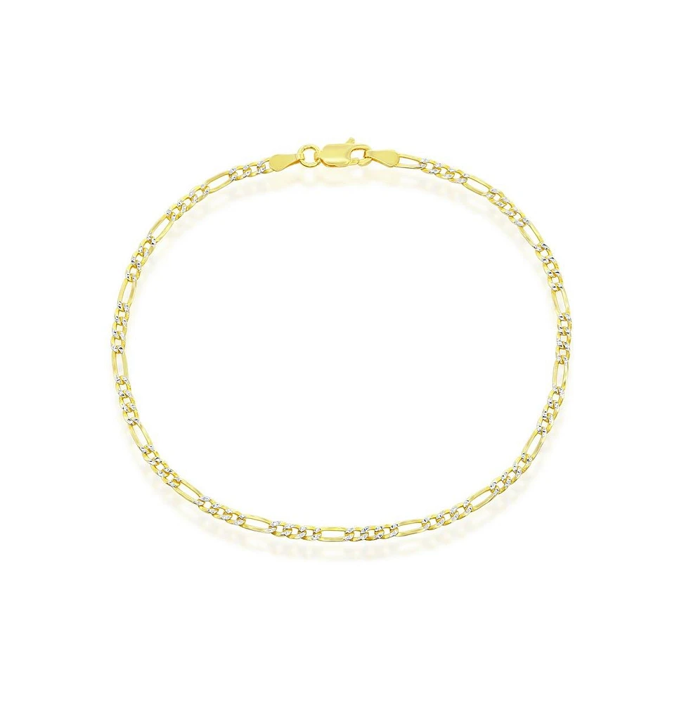 Simona Sterling Silver 2.5mm Pave Figaro Anklet - Gold Plated