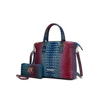 Mkf Collection Frankie Gradient Rainbow Faux Crocodile-Embossed Satchel Bag with Matching Wallet by Mia K