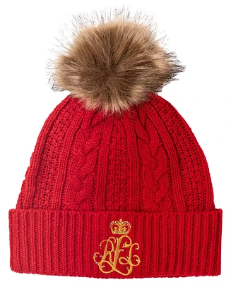 Lauren Ralph Cable Hat with Direct Embroidery and Stones