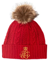 Lauren Ralph Cable Hat with Direct Embroidery and Stones