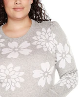 Belldini Plus Floral Crew Neck Sweater