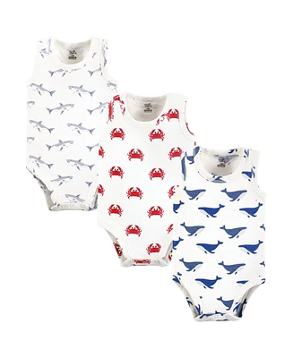 Touched by Nature Baby Boys Organic Cotton Sleeveless Bodysuits, Mystic Sea Creatures