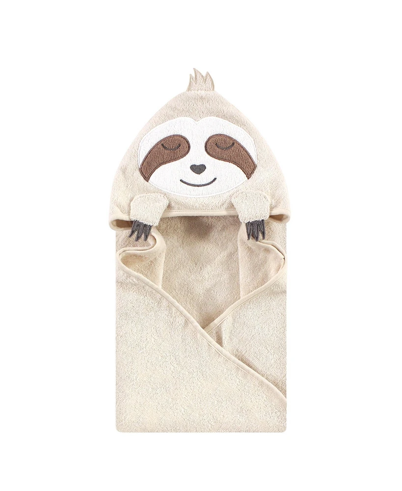 Hudson Baby Infant Boy Cotton Animal Face Hooded Towel, Sloth, One Size