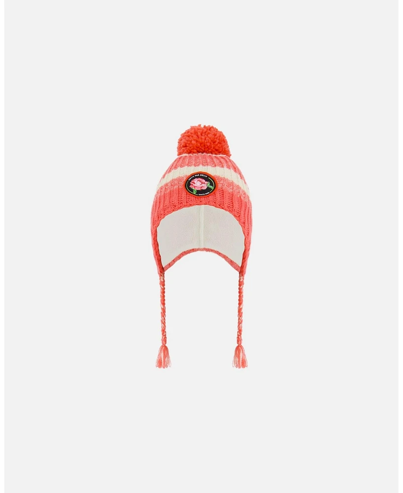 Deux par Girl Peruvian Knit Hat Coral And White - Toddler|Child