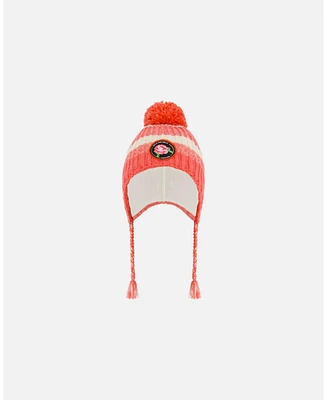 Deux par Girl Peruvian Knit Hat Coral And White - Toddler|Child