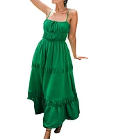 Cupshe Women's Green Sleeveless Square Neck Maxi Beach Dress