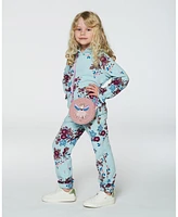 Deux par Big Girls Fleece Hoodie Light Blue Printed Flowers