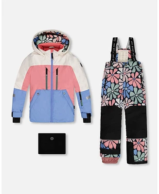 Deux par Toddler Girls Two Piece Technical Snowsuit Colorblock Printed Retro Flowers