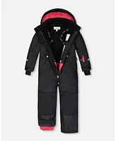 Deux par Toddler Boys One Piece Technical Snowsuit Black And Candy Pink