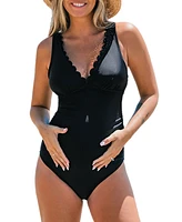 Cupshe Maternity Black Scalloped Plunging One Piece Swimsuit