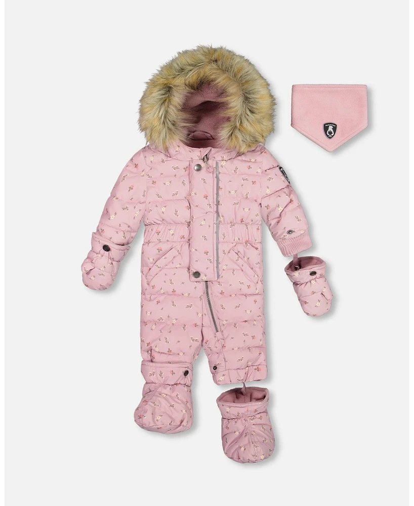 Deux par Baby Girls One Piece Snowsuit Rose Printed Mini Flowers - Infant|Toddler