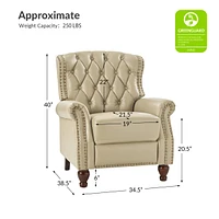 Justine Wooden Upholstery Genuine Leather Recliner with Tufted Back
