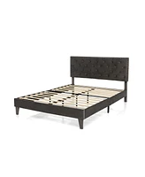 Slickblue Upholstered Platform Bed with Tufted Headboard-Queen