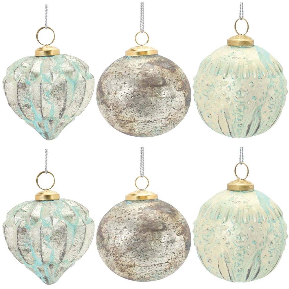 Slickblue Distressed Mercury Glass Ornmanet (Set of 6)