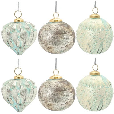 Slickblue Distressed Mercury Glass Ornmanet (Set of 6)