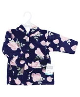 Hudson Baby Baby Girls Unisex Baby Plush Animal Face Bathrobe, Navy Rose, 0-9 Months