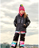 Deux par Big Girls Two Piece Technical Snowsuit Black With Printed Bubbles