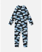 Deux par Deux Big Boys One Piece Thermal Underwear Black Printed Polar Bears