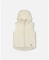 Deux par Big Girls Hooded Vest With Pocket Beige