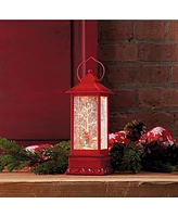 Slickblue Led Snow Globe Lantern With Snowy Cardinals On Branch 11"h