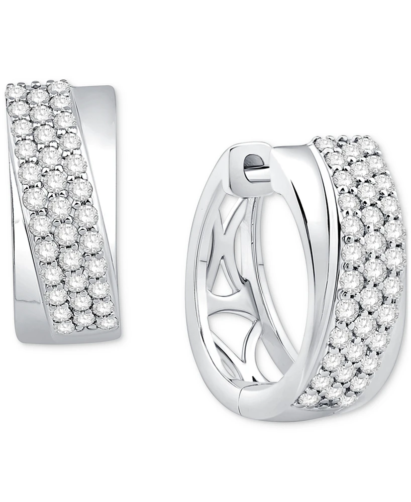 Diamond Pave Small Huggie Hoop Earrings (1/2 ct. t.w.) in 14k White Gold