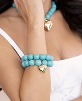 Ettika Turquoise and Gold Heart Beaded Elastic Bracelet Set