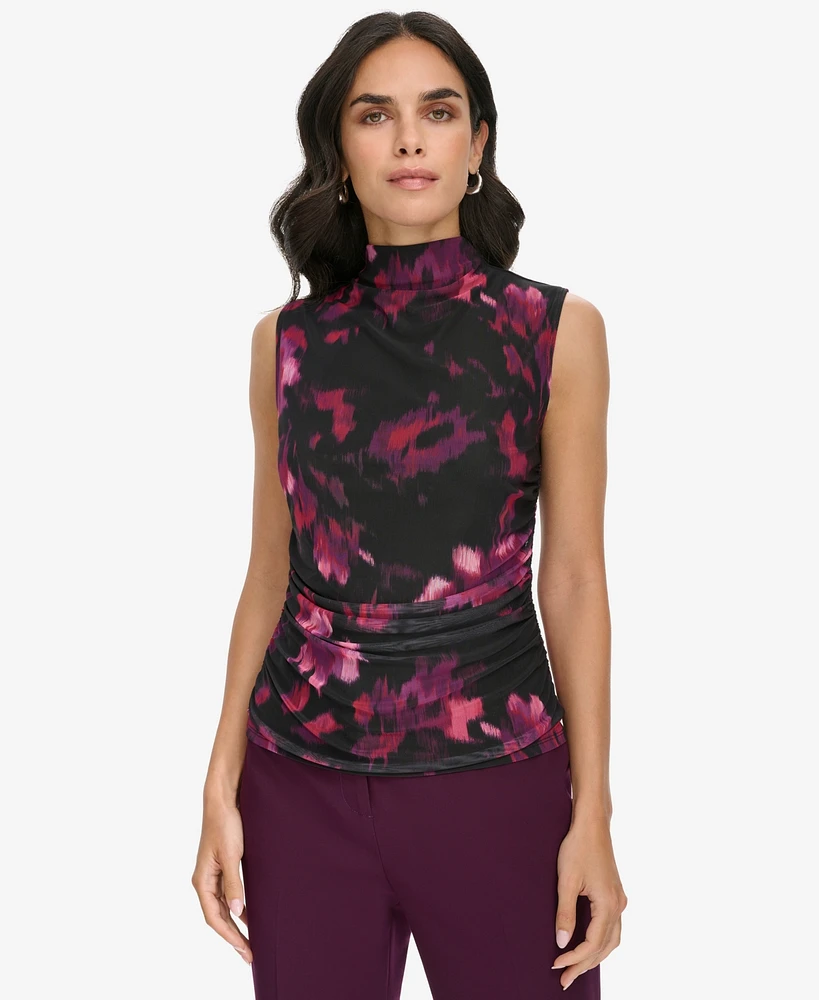 Calvin Klein Petite Floral-Print Ruched Blouse